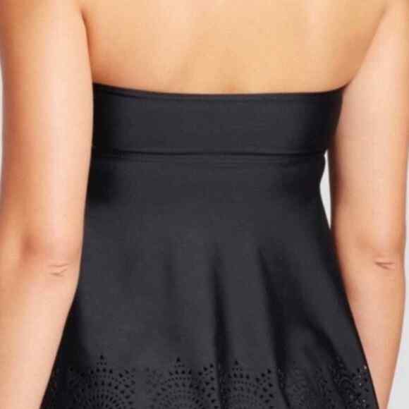 NWT Sz S Merona Tankini Top Black Laser Cut Criss Cross - Picture 2 of 4